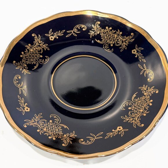 Lomonosov "Echt Cobalt" Teacup and Saucer, Cobalt Blue with Fancy Gold Designs - Picture 9 of 9